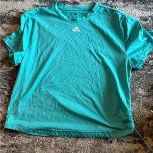 Adidas Womens Aqua Short Sleeve side cinched prime aqua Tee size large